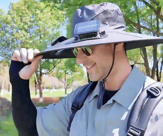 SummerMists™ Outdoor Wide Brim Sun-Hat with 2 USB & Solar Powered Cooling Fans