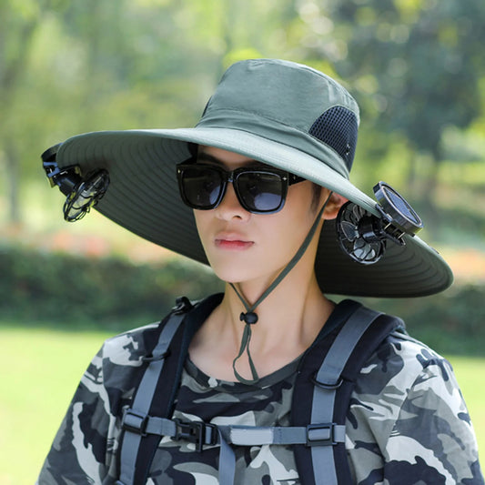 SummerMists™ Outdoor Wide Brim Sun-Hat with 2 USB & Solar Powered Cooling Fans